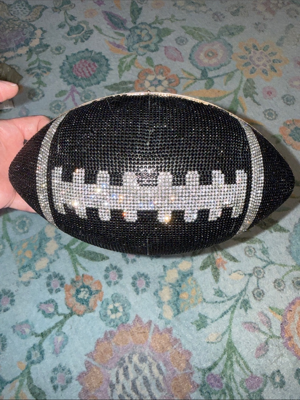 Urban Expression Black Crystal football handbag purse  with Gold Trim NWT